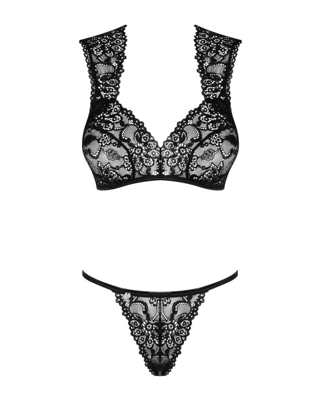Комплект мереживної білизни Obsessive, чорний, S/M - Зображення 6