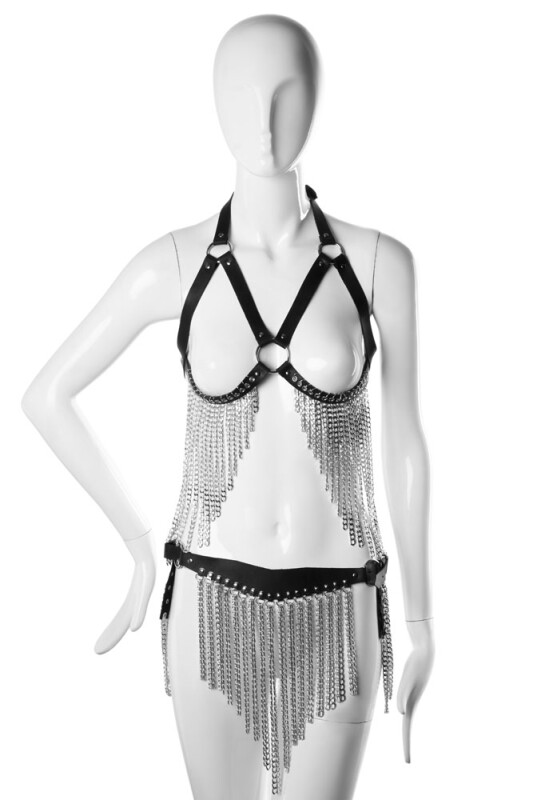Комплект з бюстгальтером та поясом на стегна L-XL Kit S-chains 1 Candy Hero, з ланцюжками, чорний, (р. 46-48) - Зображення 6