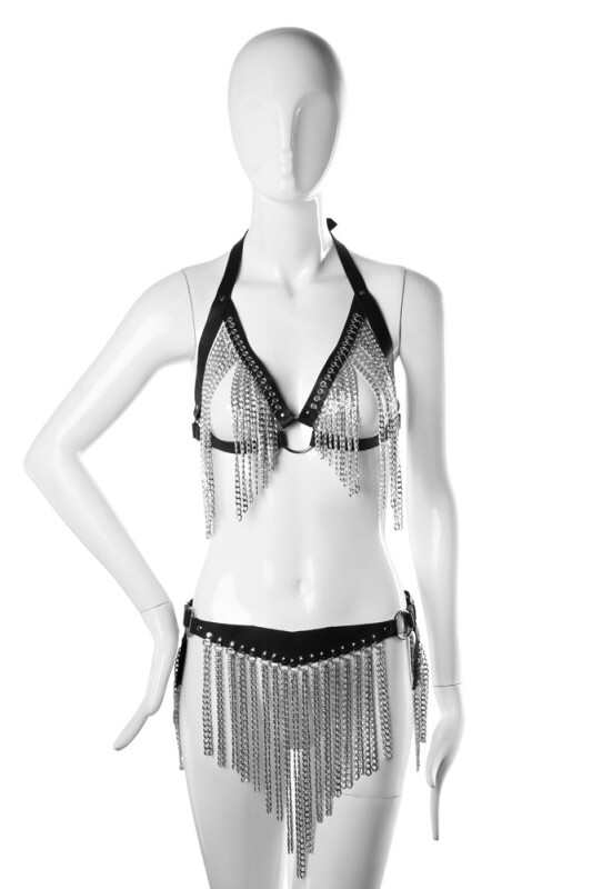 Комплект з бюстгальтером та поясом на стегна L-XL Kit S-chains 1 Candy Hero, з ланцюжками, чорний, (р. 46-48) - Зображення 5