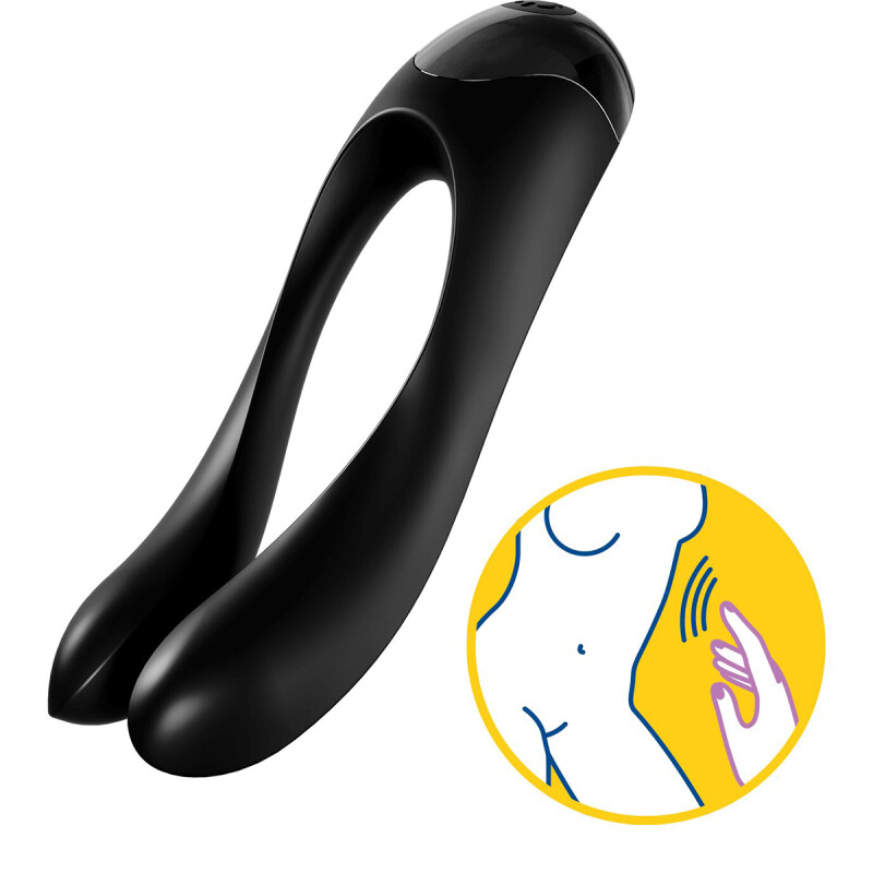 Вібратор на палець Satisfyer Candy Cane із двома ніжками, чорний, 12 х 3.5 см - Зображення 2