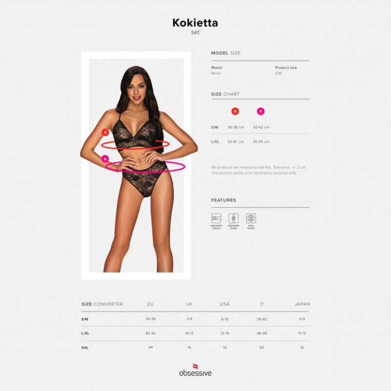 Сексуальний комплект Obsessive Kokietta, L/XL, мереживний, чорний - Зображення 2