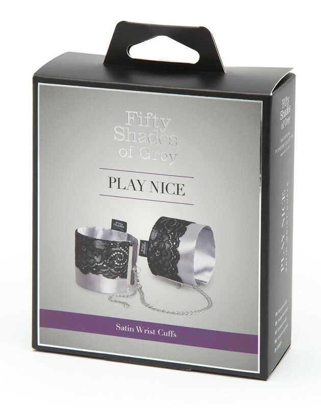 Наручники з атласної тканини Fifty Shades of Grey Play Nice з мереживом, сріблясті з чорним - Зображення 2