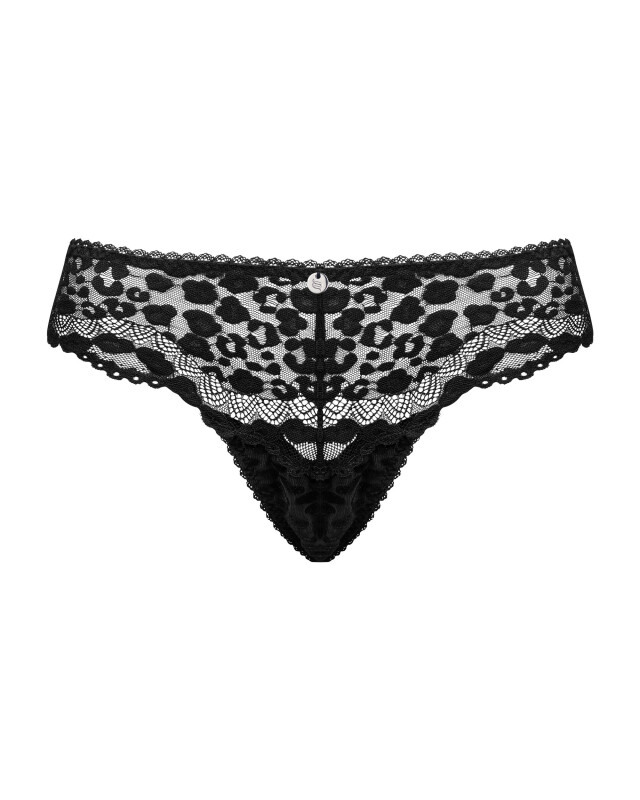 Трусики стрінги Obsessive Giully мереживні, чорні, S/M - Зображення 4