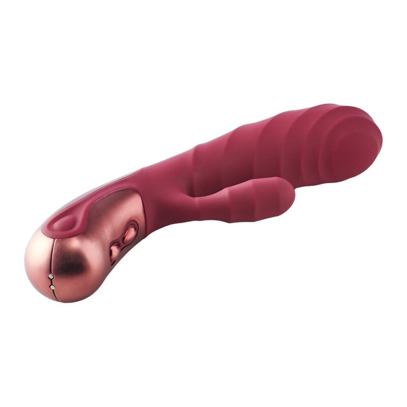 Вібратор-кролик Dream Toys Duo рельєфний, бордовий, 19.4 х 3.8 см - Зображення 3