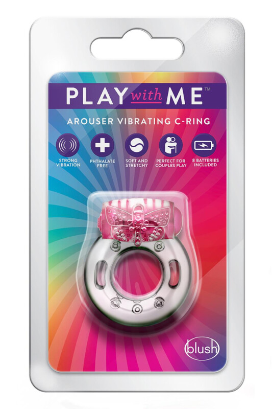 Ерекційне віброкільце Blush Play with me з рельєфним метеликом, прозоро-рожеве, 4.4 х 3.8 см - Зображення 1