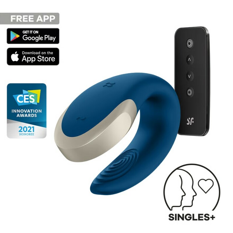 Вібратор для пар Satisfyer Double Love з додатком та пультом, блакитний, 8.6 х 4.2 см