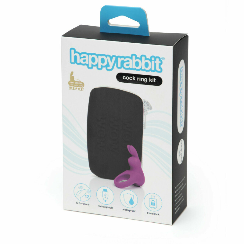 Ерекційне кільце Happy Rabbit з вібрацією, з косметичкою, фіолетове, 3.2 см