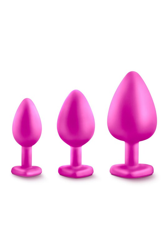 Набір анальних пробок з рожевими каменями LUXE BLING PLUGS, 3 шт - Зображення 2