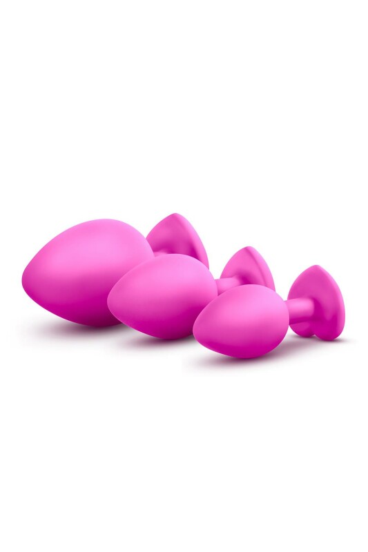 Набір анальних пробок з рожевими каменями LUXE BLING PLUGS, 3 шт - Зображення 3