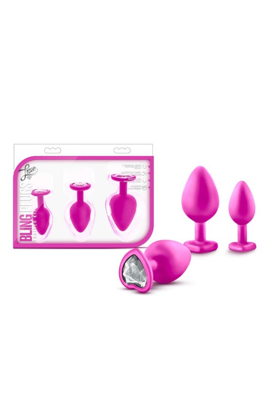Набір анальних пробок з рожевими каменями LUXE BLING PLUGS, 3 шт - Зображення 7
