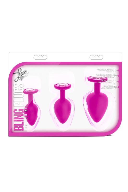 Набір анальних пробок з рожевими каменями LUXE BLING PLUGS, 3 шт - Зображення 1