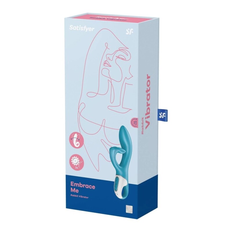 Вібратор-кролик Satisfyer Embrace me із потрійним кліторальним відростком, блакитний, 21.2 х 4.6 см - Зображення 1