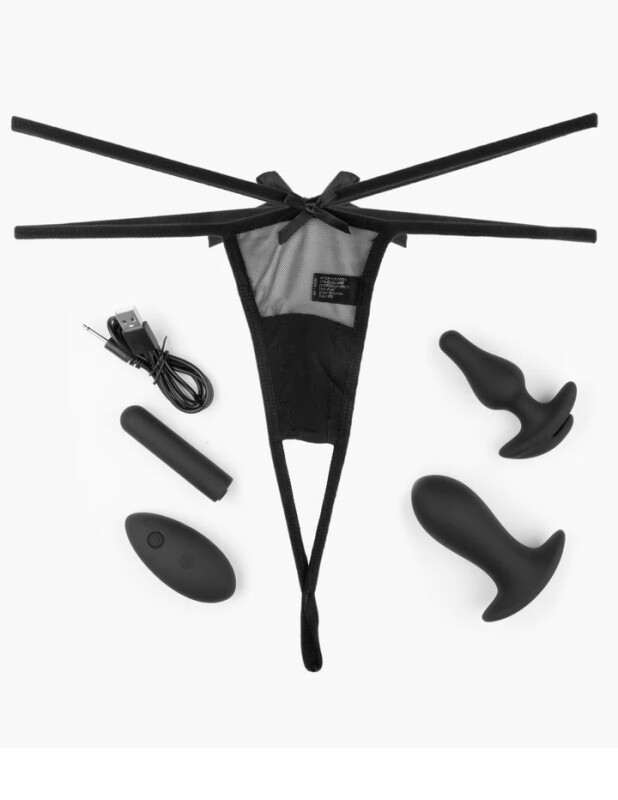 Набір для прелюдії Hookup Panties, XL-XXL, трусики та іграшки з віброкулею, 5 предметів, чорного кольору