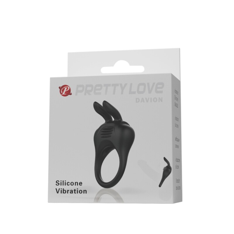 Ерекційне віброкільце Pretty Love Davion з вушками кролика, чорне, 4.7 х 4.2 см - Зображення 9