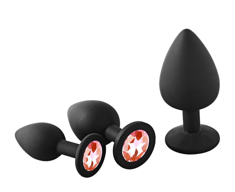 Набір анальних пробок Dream Toys Fantasstic з червоним камінням, чорний, 3 шт