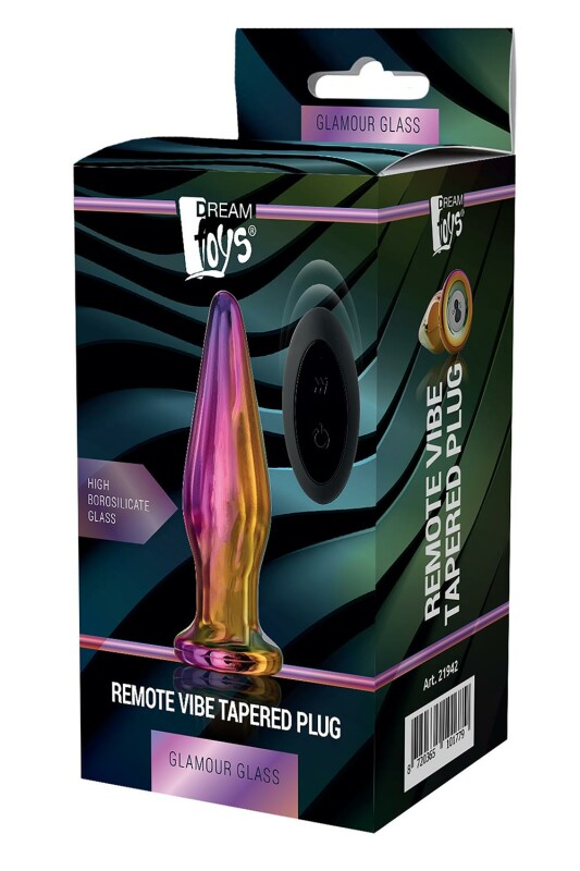 Анальна пробка з вібрацією Glamour Glass від Dream Toys, зі скла, різнокольорова, 12.5 х 2.6 см - Зображення 1