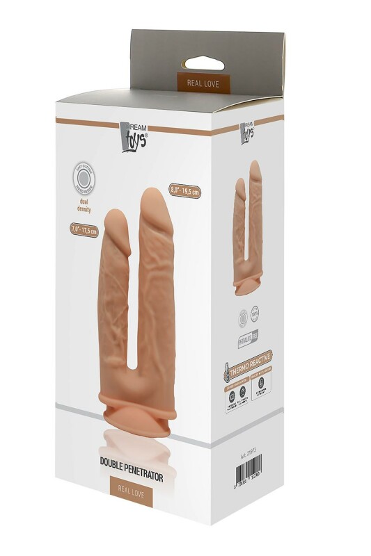Подвійний фалоімітатор реалістичний Dream Toys Real Love, термоактивний, бежевий - Изображение 1