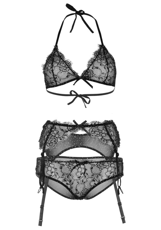 Сексуальний комплект S мереживний із поясом для панчіх, зі стразами Leg Avenue Rhinestone чорний, O/S - Изображение 5