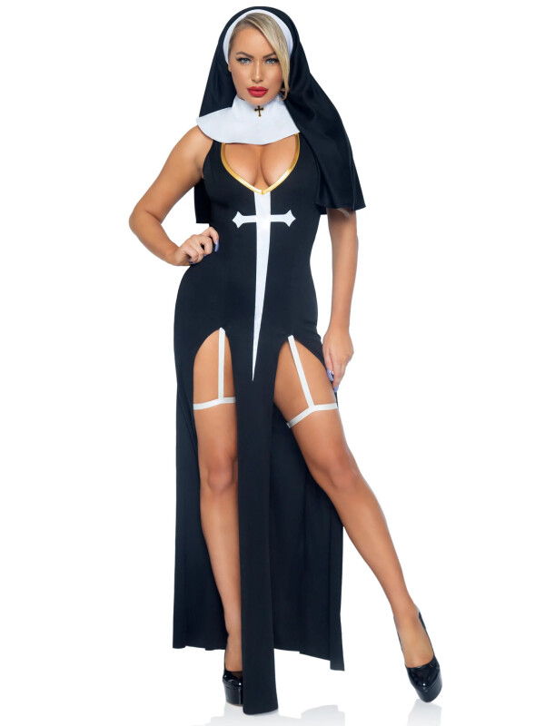 Костюм черниці Leg Avenue, S, Sultry Sinner 3 предмети, чорний з білим - Изображение 2