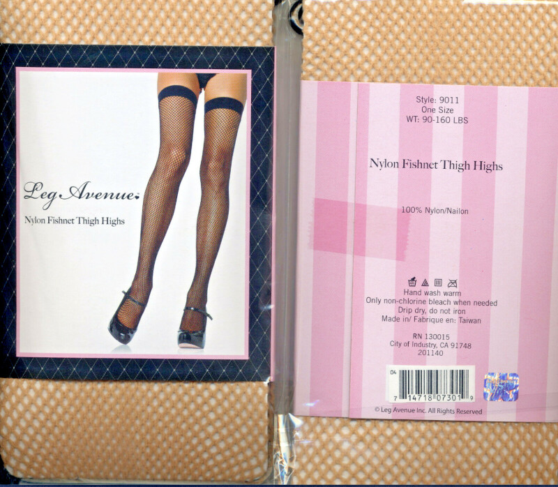 Панчохи еротичні в сіточку Nylon Fishnet Thigh Highs, беж, O/S - Зображення 3