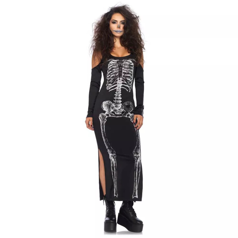 Сукня максі Leg Avenue Skeleton, S/M, з принтом скелета та бічним вирізом, чорна - Зображення 2