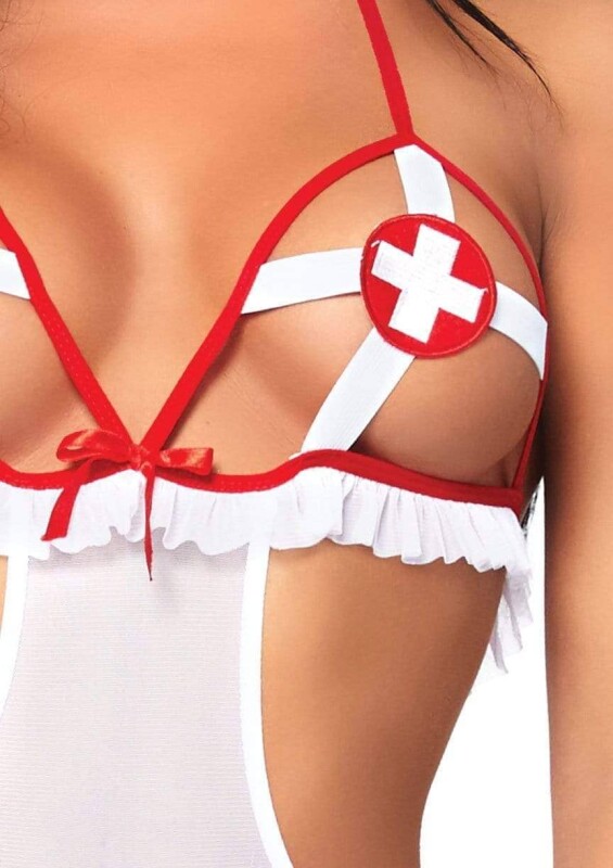Костюм сексуальної медсестри One Size Naughty Nurse Roleplay Lingerie Set від Leg Avenue, 2 предмети, білий - Изображение 6