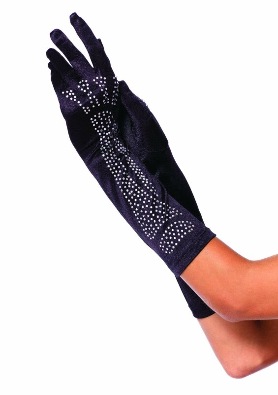 Рукавички зі стразами Skeleton Bone Elbow Length Gloves від Rhinestone Leg Avenue, чорні - Изображение 2