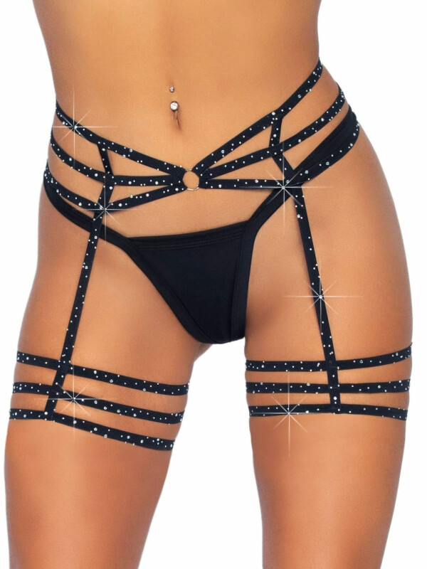 Пояс для панчіх One Size Spice It Up Garter Belt від Rhinestone Leg Avenue, зі стразами, чорний - Зображення 1