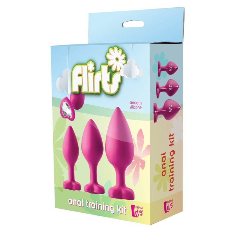 Набір анальних пробок Dream Toys Flirts із білими кристалами, рожеві, 3 шт