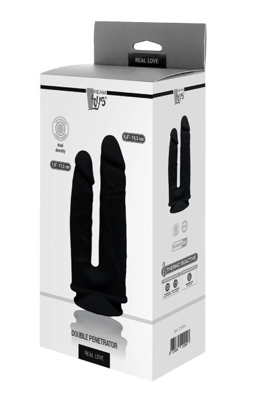 Подвійний фалоімітатор реалістичний Dream Toys Real Love, термоактивний, чорний - Зображення 1