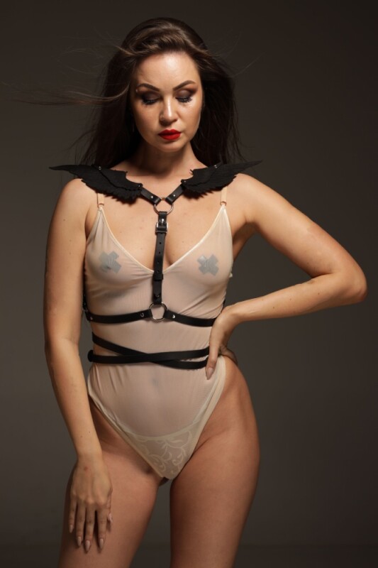 Портупея з крилами One Size Black Angel 2, натуральна шкіра, чорна - Изображение 3