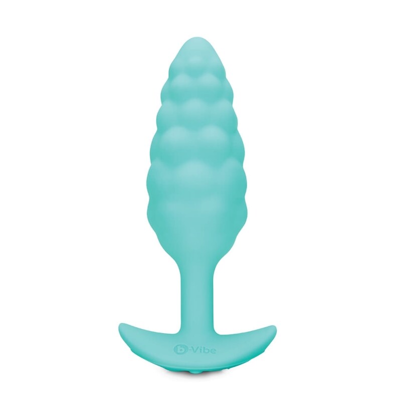 Анальна пробка з вібрацією B-Vibe Texture Bump, рельєфна, блакитна, 12 х 3.5 см