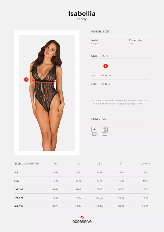 Сексуальне боді Obsessive Isabellia L/XL, з глибоким декольте, чорне - Изображение 4