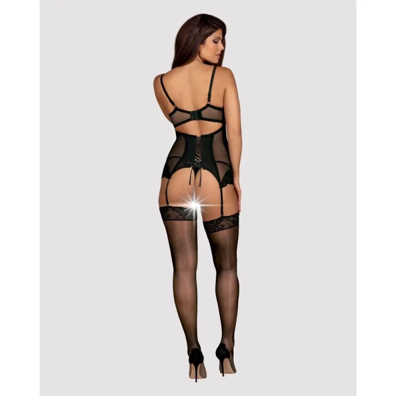 Еротичний корсет Obsessive Amallie L/XL, зі стрінгами, чорний - Изображение 7