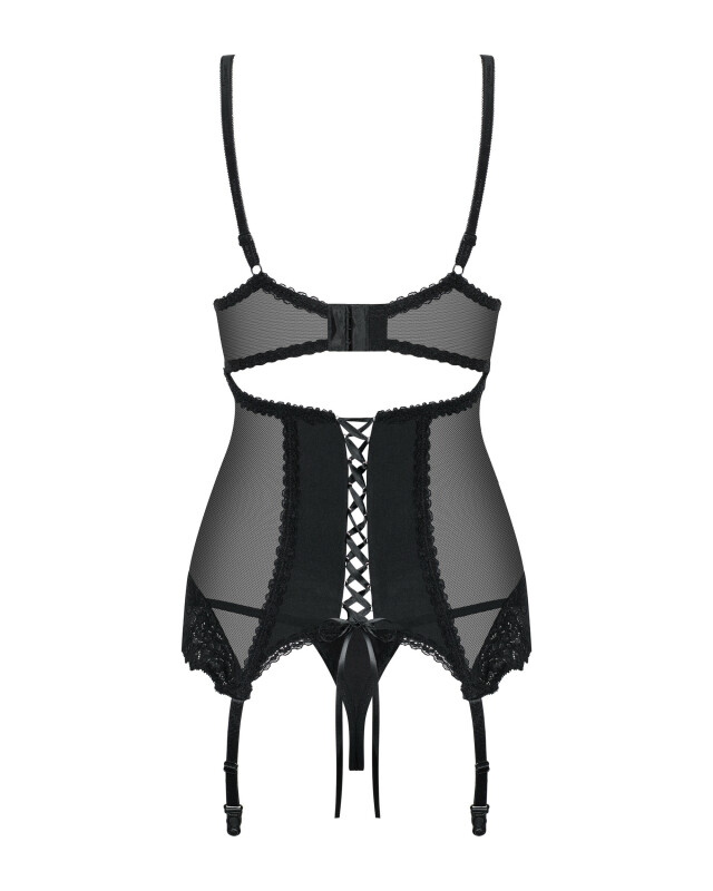 Еротичний корсет Obsessive Amallie L/XL, зі стрінгами, чорний - Изображение 2