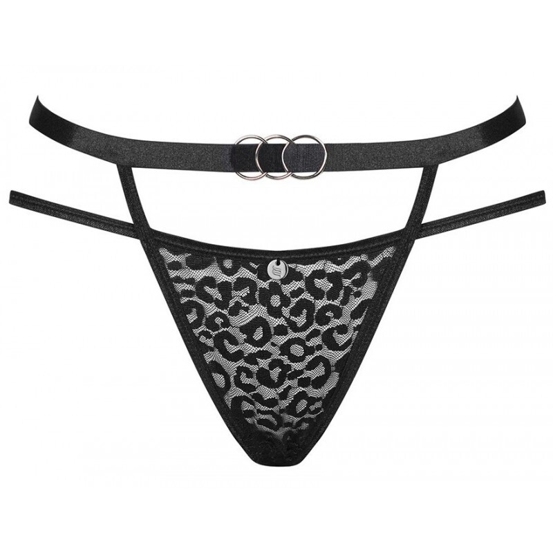 Трусики сексуальні Obsessive Bagirela, L/XL, з леопардовим візерунком, чорні - Зображення 7