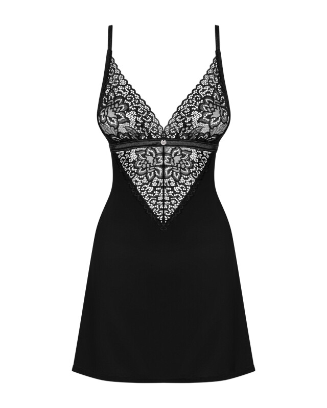 Еротична сорочка Obsessive Cecilla, S/M, з мереживом, з трусиками, чорна - Изображение 4