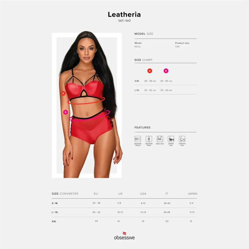 Еротичний комплект Obsessive Leatheria, S/M, з контрастним кантом, червоний - Зображення 8