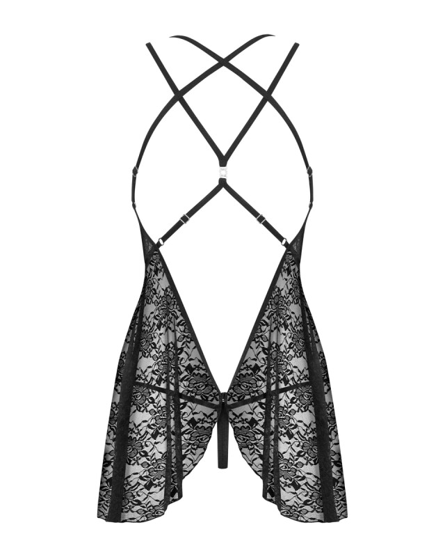 Сексуальний пеньюар Obsessive 860-BAB-1, S/M, мереживний, зі стрінгами, чорні - Зображення 7