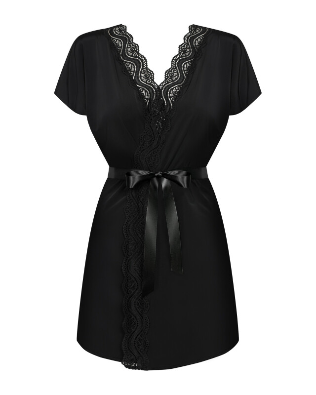 Сексуальний халат Obsessive Diyosa, L/XL, з атласним поясом, чорний - Зображення 4