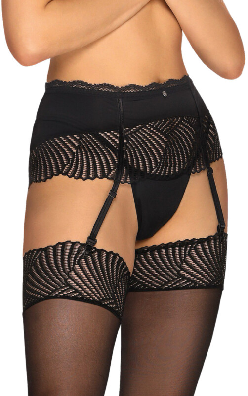 Еротичний пояс для панчох Obsessive Klarita, S/M, мереживний, чорний - Изображение 3