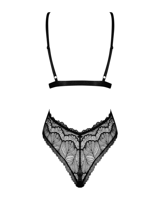 Сексуальне боді Obsessive Isabellia L/XL, з глибоким декольте, чорне - Изображение 2