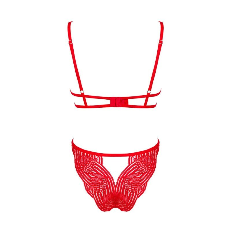 Комплект мереживний Obsessive Mellania S/M, з відкритою інтимною зоною, червоний - Зображення 3