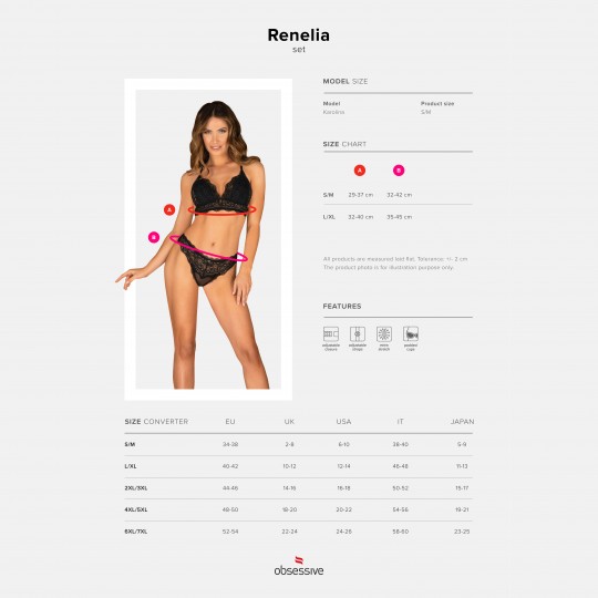 Комплект мереживної білизни Obsessive Renelia S/M, чорний - Зображення 6
