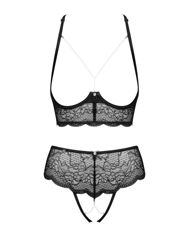 Еротичний комплект Obsessive Pearlove XS/S, з відкритими грудьми та інтимною зоною, чорний - Зображення 2