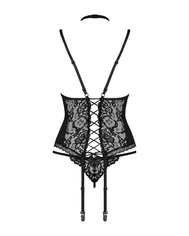 Сексуальний корсет мереживний Obsessive Raquelia, L/XL, зі стрінгами, чорний - Изображение 7