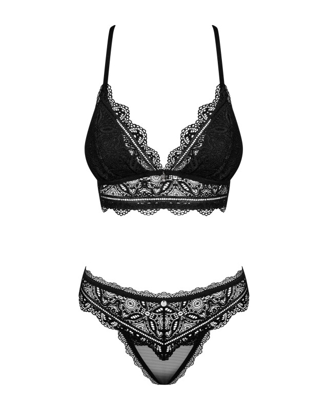 Комплект мереживної білизни Obsessive Renelia S/M, чорний - Зображення 2