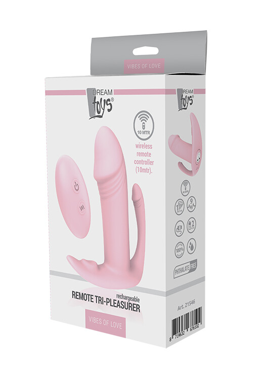 Потрійний вібратор реалістичний Dream Toys з дистанційним пультом рожевий, 9.7 х 2.8 см - Зображення 1