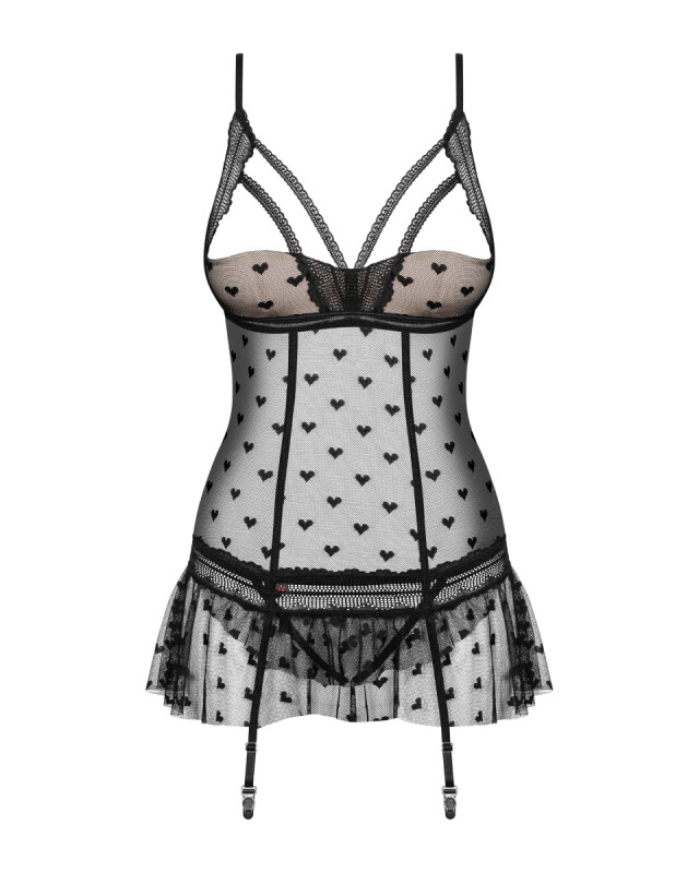 Сексуальний корсет Obsessive Heartia, L/XL, з відкритими грудьми в серці, чорний - Изображение 7