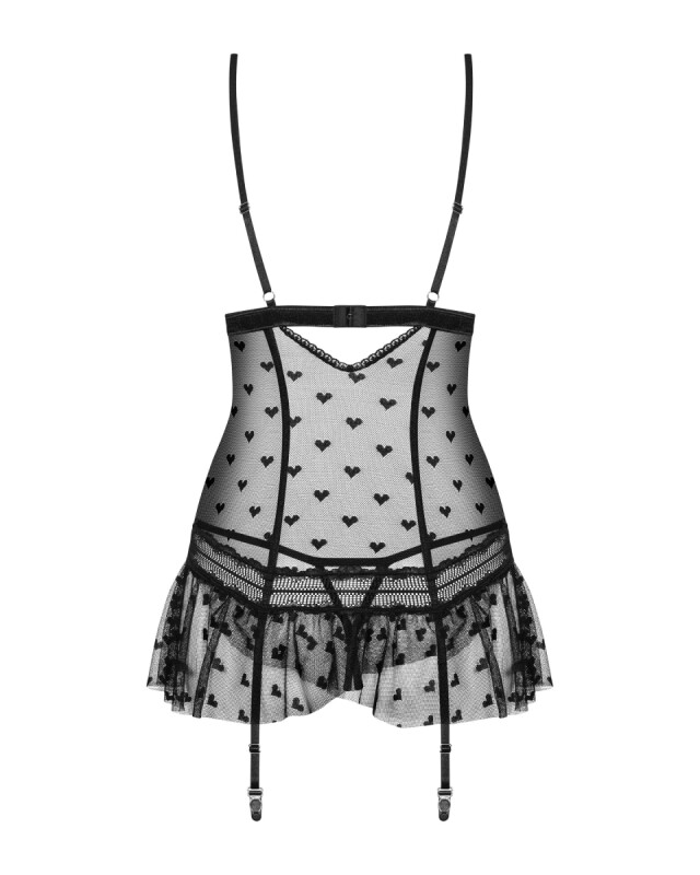 Сексуальний корсет Obsessive Heartia, L/XL, з відкритими грудьми в серці, чорний - Изображение 8